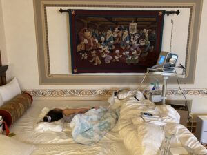 人工呼吸器の台は事前にホテルの部屋に届けてもらいました。